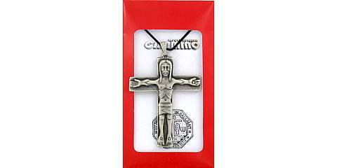 STOCK: Croce in metallo argentato brunito con laccio - 7 cm
