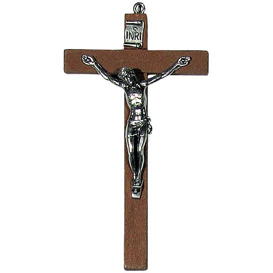 Crocifisso in legno con Cristo in metallo ossidato - 10 x 5 cm