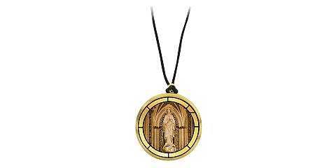 Ciondolo Madonna de la Purisima Concepcion in legno ulivo con immagine serigrafata - 3,5 cm	