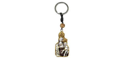 Portachiavi Madonna di Gibilmanna in ulivo con grano e immagine serigrafata 