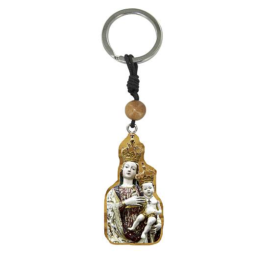 Portachiavi Madonna di Gibilmanna in ulivo con grano e immagine serigrafata 