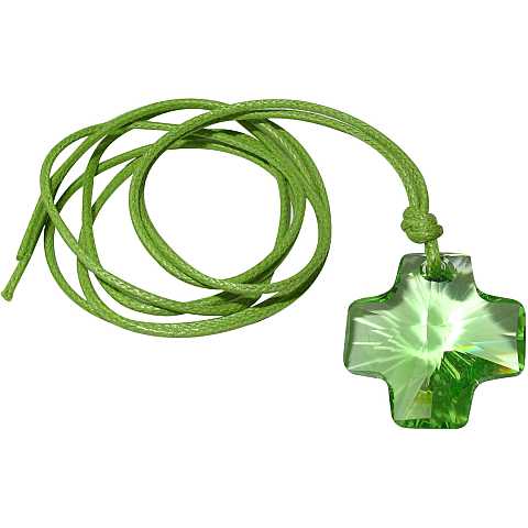 STOCK:Croce in cristallo swarovski verde con cordoncino