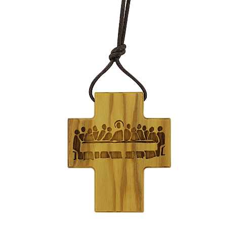 Croce Ultima Cena in legno d'ulivo con laccio - 6 cm