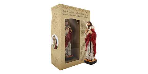 Statua di Cristo Buon Pastore di 12 cm in confezione regalo con segnalibro in IT/EN/ES/FR