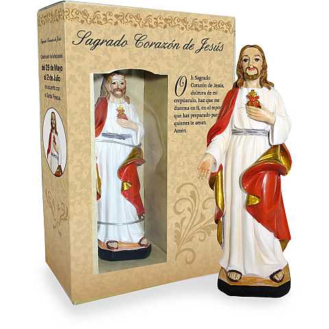 Statua del Sacro Cuore di Gesù da 12 cm in confezione regalo con segnalibro in versione SPAGNOLO