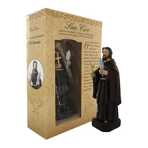 Statua di San Ciro da 12 cm in confezione regalo con segnalibro	