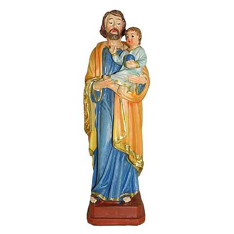 Statua di San Giuseppe con bambino da 12 cm in confezione regalo con segnalibro in IT/EN/ES/FR