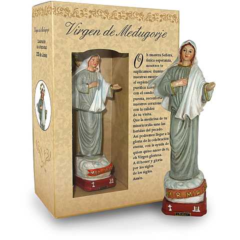 Statua della Madonna di Medjugorje da 12 cm in confezione regalo con segnalibro in versione SPAGNOLO