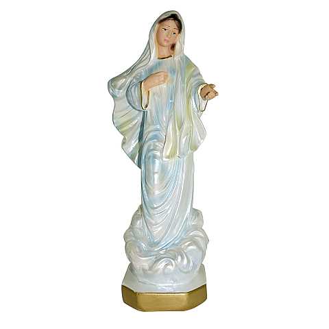 Statua Madonna di Medjugorje in gesso madreperlato dipinta a mano - 20 cm