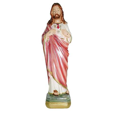 Statua Sacro Cuore di Gesù in gesso madreperlato dipinta a mano - 20 cm