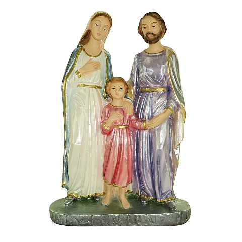 Statua Sacra Famiglia in gesso madreperlato dipinta a mano - 20 cm