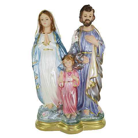 Statua Sacra Famiglia in gesso madreperlato dipinta a mano - circa 40 cm