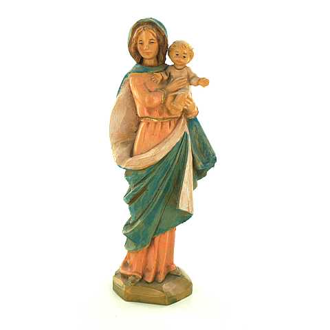 STOCK: Statua Madonna con Bambino in plastica/PVC effetto legno dipinta a mano - 12 cm