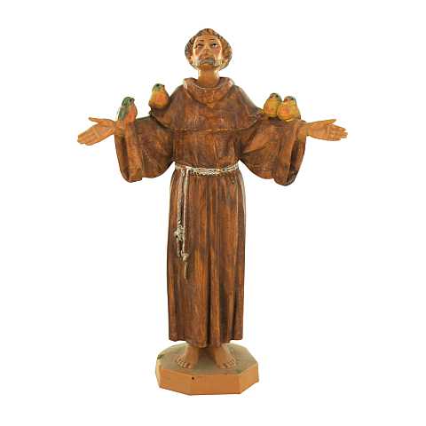STOCK: Statua San Francesco in plastica/PVC effetto legno dipinta a mano - 12 cm