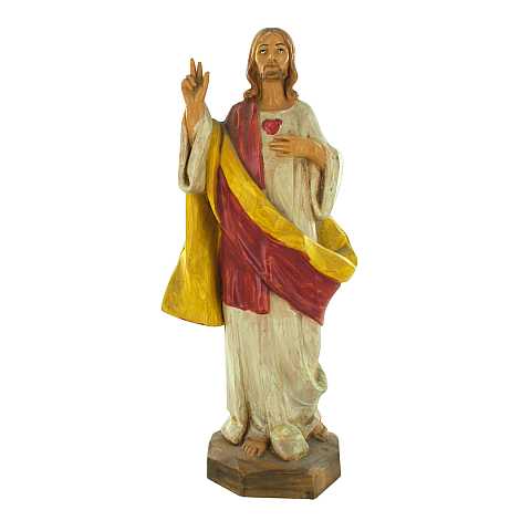 STOCK: Statua Sacro Cuore di Gesù in plastica/PVC effetto legno dipinta a mano - 17 cm