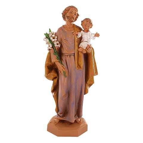 STOCK: Statua San Giuseppe in plastica/PVC effetto legno dipinta a mano - 17 cm