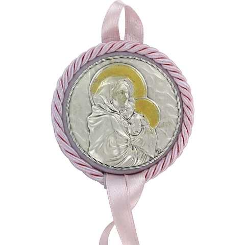 Sopraculla Madonna del Ferruzzi con lastra in metallo (rosa) Ø 7 cm
