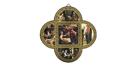 Croce Misteri della Gioia su legno MDF - cm 18,5 x 18,5 x 1,2