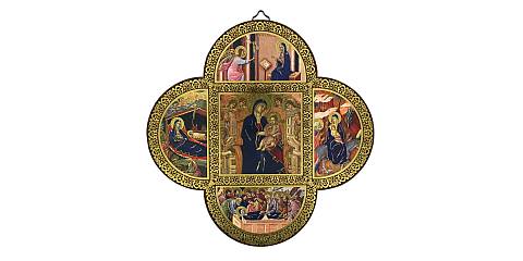 Croce La Vita di Maria su legno MDF - cm 18,5 x 18,5 x 1,2