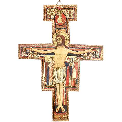 Crocifisso San Damiano da parete stampa su legno - 95 x 70 cm