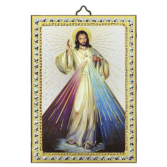 Tavola Gesù Misericordioso stampa su legno - 10 x 14 cm