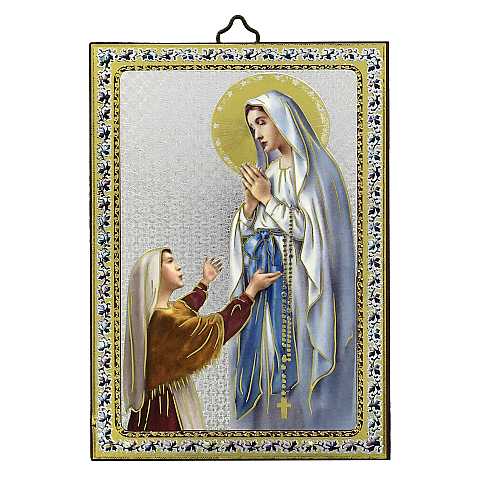 Tavola Madonna di Lourdes stampa su legno - 10 x 14 cm 