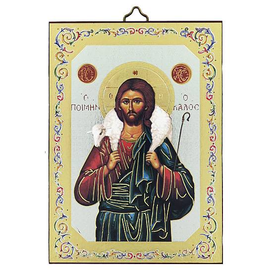 Icona Gesù Buon Pastore stampa su legno - 10 x 14 cm