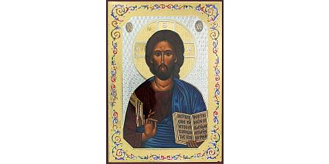 Icona Cristo con Libro Aperto stampa su legno - 10 x 14 cm