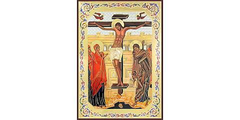 Icona Crocifissione stampa su legno - 10 x 14 cm