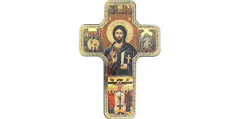 Croce icona Cristo con Libro Chiuso stampa su legno - 18 x 12 cm 