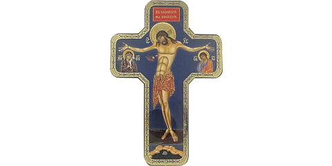 Croce icona Madonna e Apostolo stampa su legno - 12 x 18 cm