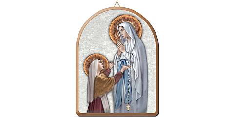 Tavola Madonna di Lourdes stampa su legno ad arco - 15 x 20 cm 