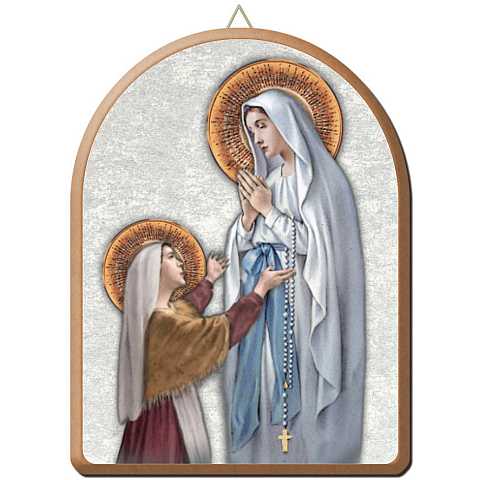 Tavola Madonna di Lourdes stampa su legno ad arco - 15 x 20 cm 
