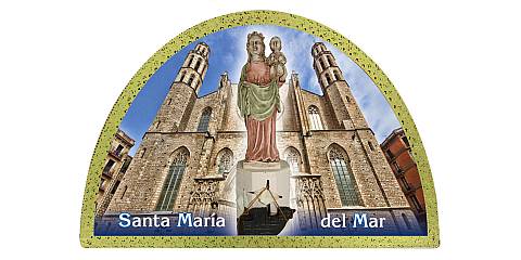Tavola Basilica Santa Maria del Mar stampa su legno ad arco - 18 x 12 cm