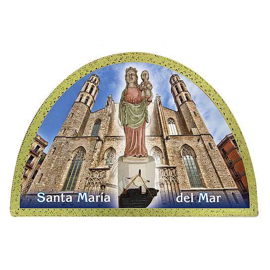 Tavola Basilica Santa Maria del Mar stampa su legno ad arco - 18 x 12 cm