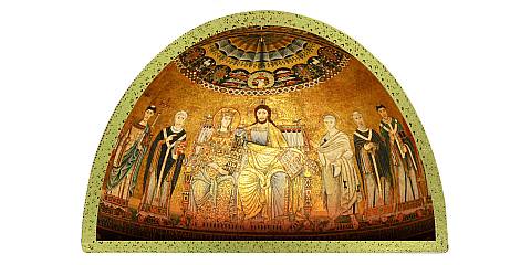 Tavola Basilica Santa Maria in Trastevere stampa su legno ad arco - 18 x 12 cm 