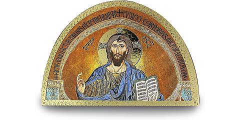 Tavola Cristo con il Libro Aperto stampa su legno ad arco - 18 x 12 cm