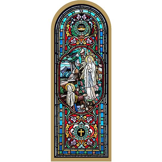Quadro Apparizione di Lourdes stampa tipo vetrata su legno - 10 x 27 cm