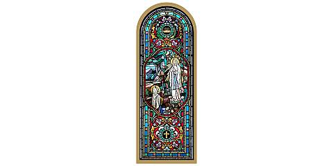 Tavola Madonna di Lourdes stampa tipo vetrata su legno - 10 x 27 cm