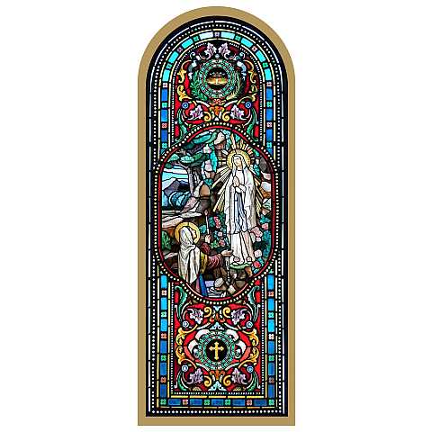 Tavola Madonna di Lourdes stampa tipo vetrata su legno - 10 x 27 cm