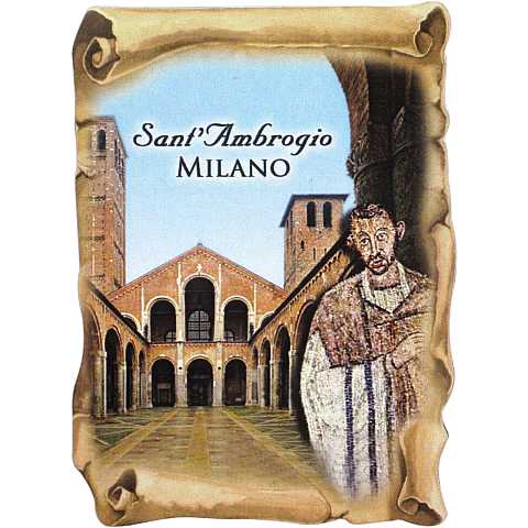 Calamita Sant Ambrogio di Milano a forma di pergamena - 8 x 5,5 cm