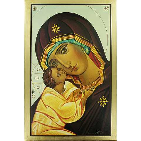 Icona Madonna col Bambino stampa su Quadro in legno con bordo dorato - 33 x 22 cm