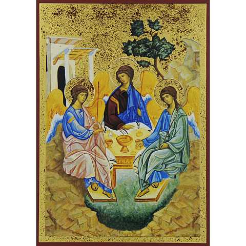 Quadro icona Trinità di Rublev anticata stampa su legno - 10 x 8 cm