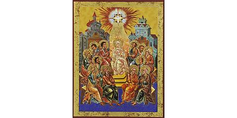 Quadro icona Discesa dello Spirito Santo stampa su legno - 14 x 10 cm