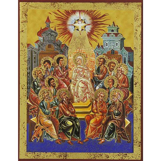 Quadro icona Discesa dello Spirito Santo stampa su legno - 14 x 10 cm