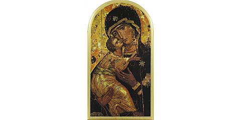 Quadro Madonna della Tenerezza stampa su legno ad arco - 25 x 13,5 cm 