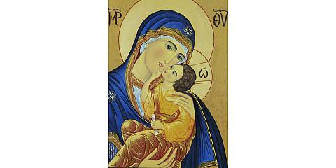 Quadro icona Madonna della Tenerezza con il manto azzurro stampa su legno - 10 x 15 cm