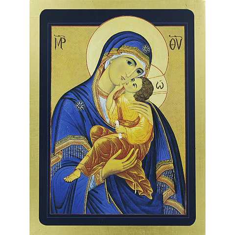 Icona Madonna col Bambino stampa su Quadro in legno con bordo dorato - 20 x 15 cm