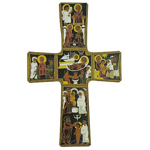 Croce Natività stampa su legno di spessore alto - 14 x 9 cm