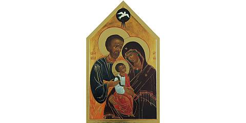 Icona Sacra Famiglia a cuspide stampa su legno - 32 x 19 cm